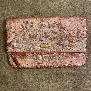 Halston Heritage pink sequin fold over clutch.